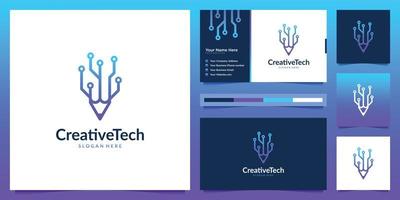 Creative pencil tech with liner style. Modern gradient logo design and business card. vector