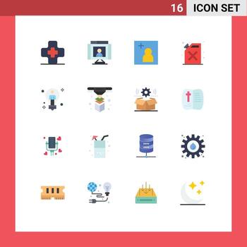 paquete de interfaz de usuario de 16 colores planos básicos de man idea camera bulb cane paquete editable de elementos creativos de diseño de vectores