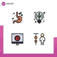 Set of 4 Modern UI Icons Symbols Signs for digestion hospital creative bulb recovery Editable Vector Design Elements