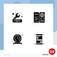 Solid Glyph Pack of 4 Universal Symbols of day international repair id earth day Editable Vector Design Elements