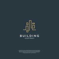 Creative building logo design real estate, architecture, construction with line art style vector