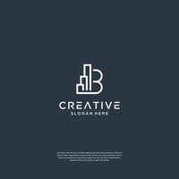 Minimalist initial B with building logo design architecture vector