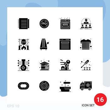 16 concepto de glifo sólido para sitios web móviles y aplicaciones otoño instructor artículo curso negocio elementos de diseño vectorial editables vector