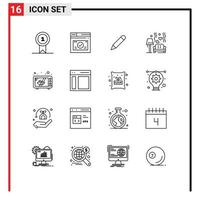 16 Universal Outlines Set for Web and Mobile Applications electronics heart pencil love lump Editable Vector Design Elements
