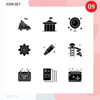 Pack of 9 creative Solid Glyphs of remover gear greece setting mirror Editable Vector Design Elements