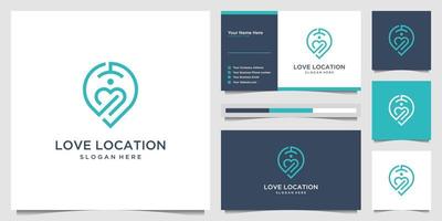 Creative love location logo design concept line art style. combine heart, pin, map and people logo design vector and business card