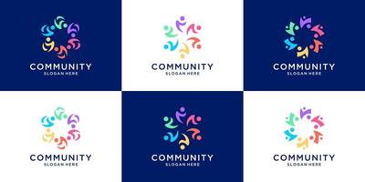 Set of people family and human unity logo template. symbol for teamwork, social group, community. vector