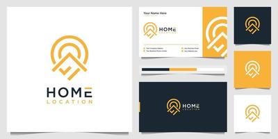 diseño de logotipo de ubicación de inicio y plantilla de tarjeta de visita. logotipo simple hogar y pin mapa ubicación símbolo bienes raíces. vector