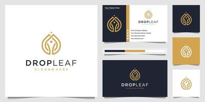 Beauty drop leaf luxury logo oil with leaf liner concept. logo design and business card. vector