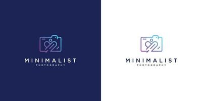 minimalist logo design love photography. line style design, camera, lens and focus. vector