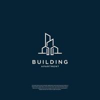 Building logo design with line art style vector