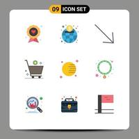 Flat Color Pack of 9 Universal Symbols of astronomy commerce finance cart add Editable Vector Design Elements