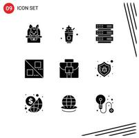 9 Universal Solid Glyphs Set for Web and Mobile Applications suitcase briefcase server line cross Editable Vector Design Elements