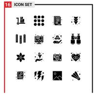 Pack of 16 Modern Solid Glyphs Signs and Symbols for Web Print Media such as ecommerce education document document down Editable Vector Design Elements