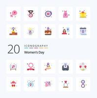 20 Womens Day Flat Color icon Pack like happy feminist email feminism chat vector