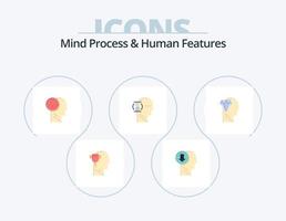 proceso mental y características humanas paquete de iconos planos 5 diseño de iconos. mente. usuario. abajo. vidrio. objetivo vector