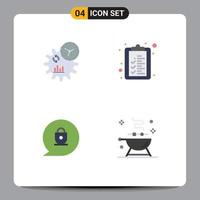 Group of 4 Modern Flat Icons Set for business locked process list bbq Editable Vector Design Elements