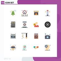 Universal Icon Symbols Group of 16 Modern Flat Colors of card lighthouse page building video player Editable Pack of Creative Vector Design Elements