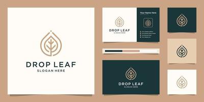 Drop and leaf vector logo with linear. logo design and business card