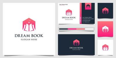 Creative combine home and book with negative space logo design template and business card. Icon can used for bookstore, library and education. vector