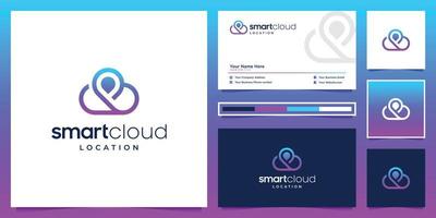 Smart cloud and location logo design and business card. symbol for technology, server, internet. vector