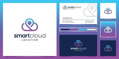 Smart cloud and location logo design and business card. symbol for technology, server, internet. vector