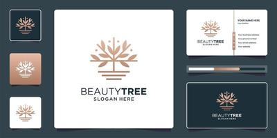 Minimalist elegant tree logo design inspiration with business card vector