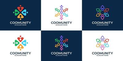 Set of people family, human unity, abstract colorful logo template. Symbol for team work, community and group. vector