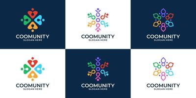 Set of people family, human unity, abstract colorful logo template. Symbol for team work, community and group. vector