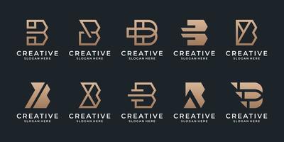 Collection abstract letter b logo template with golden color. Elegant monogram symbol for business, fashion, branding, corporate, building, marketing. vector