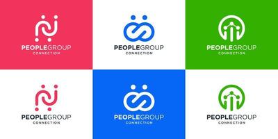 Set of people connection logo design template. minimalist collection social group, family and unity. vector