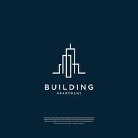 Minimalist building logo design real estate, architecture, construction with line art style vector