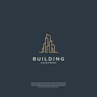 diseño de logotipo de construcción bienes raíces, arquitectura, construcción con arte lineal vector