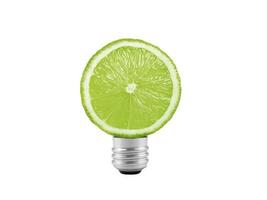 Green Lemon light bulb on white background. health and beauty concept photo