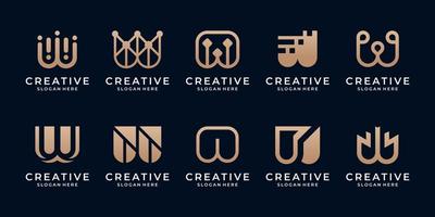 Collection of letter M or W with abstract symbol for business elegant luxury logo set. vector