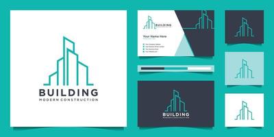 building design logos with line style. symbol for construction, apartment and architect. premium logo design and business cards. vector