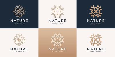 conjunto de logotipo de flor abstracto minimalista. Plantillas de logotipo de productos de salón de belleza, moda, cuidado de la piel, cosmética, yoga y spa de lujo. vector