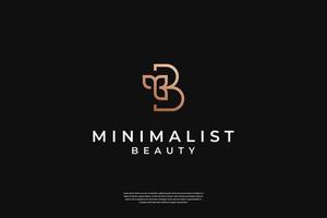 Minimalist elegant initial B and leaf logo design template