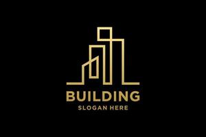 Luxury building architecture logo design with line art style vector