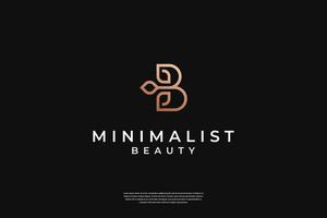 Minimalist elegant initial B and leaf logo design vector