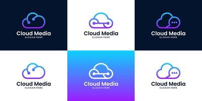 Collection of technology logo template. Creative icon cloud line with circuit, dot and data connection. vector