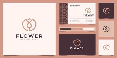 diseño de logotipo de flor y tarjeta de visita. estilo lineal de marca de cosméticos de salón de belleza spa. vector de diseño de logotipo de hojas en bucle.