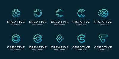 conjunto de logotipo de tecnología digital de revestimiento moderno de letra c creativa. el logotipo se puede utilizar para tecnología, digital, conexión, datos, empresa eléctrica. vector