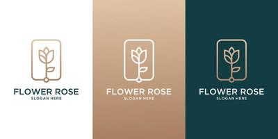 Collection of line minimal decoration design elements set rose flower vector