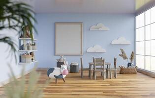 3D mockup blank white board in chirldren room rendering photo