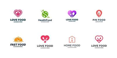 Collection of food logos for restaurant with spoon and fork symbol vector