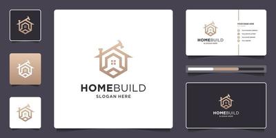 renovación de la casa inmobiliaria diseño de logotipo y tarjeta de visita vector