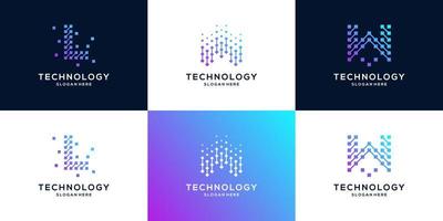 Abstract Digital technology with initial letter L and W logo design collection