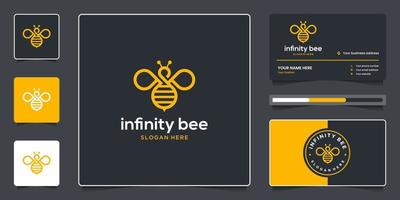 Infinity bee with line art symbol logo design and business card vector