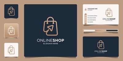 Minimalist elegant combine bag and click arrow for online shop with line art style concept vector